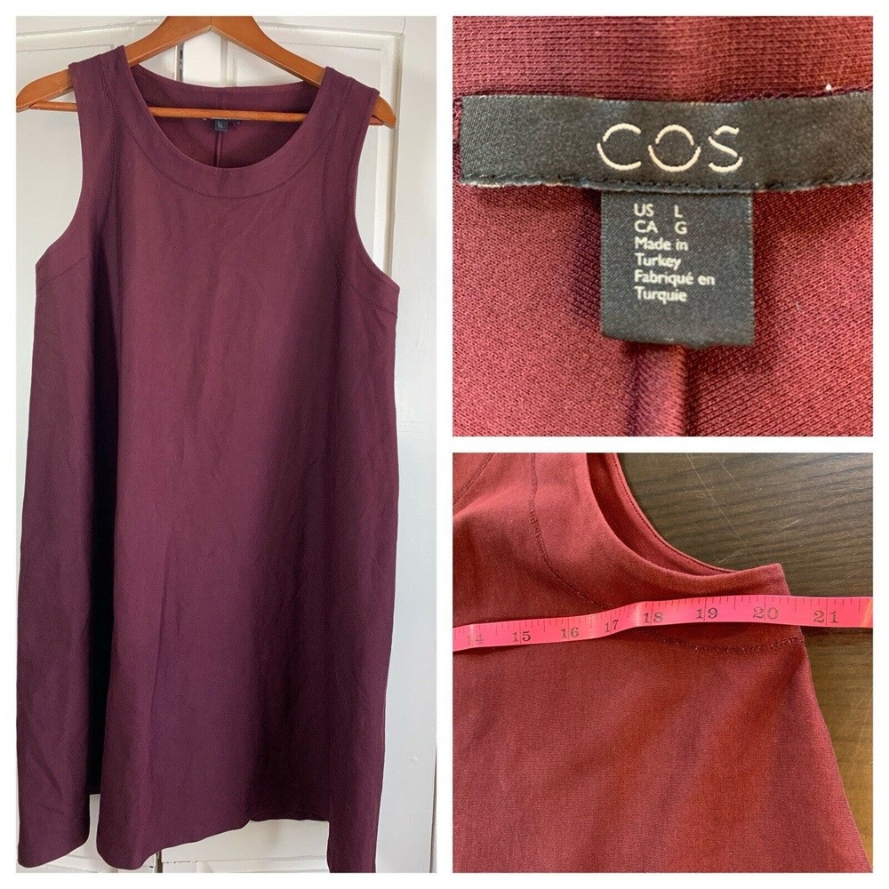 COS Dress Womens Large Maroon Sleeveless Cotton Stretch Minimalist Closet Staple